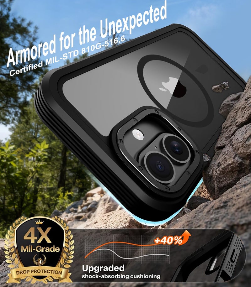 KECAI Magnetic for iPhone 17 Case 6.3" [Compatible with MagSafe] Rugged Full-Body Shockproof Protective Bumper Phone Case with Built-in Screen Protector,Drop Proof Anti-Scratch Clear Back Cover Black - Image 3