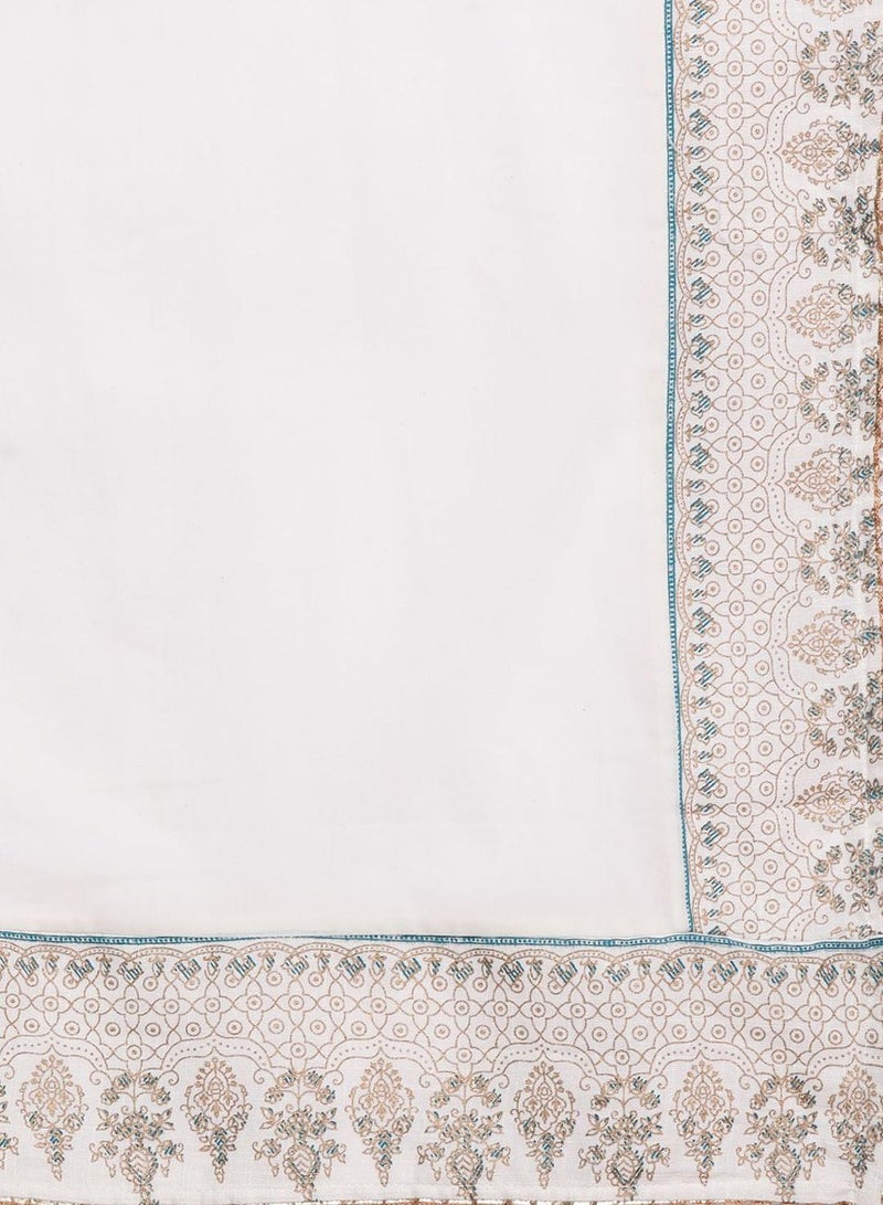 ISHIN Women'S Off White 100% Cotton Embroidered Regular Fit Kurta Set - Image 5