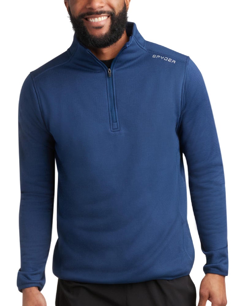 Spyder Mens Quarter Zip Pullover Sweatshirt - Lightweight Soft Fleece Athletic Pullover - Gym & Running Sweatshirts for Men, Size Small, Estate Blue Zip - Image 1