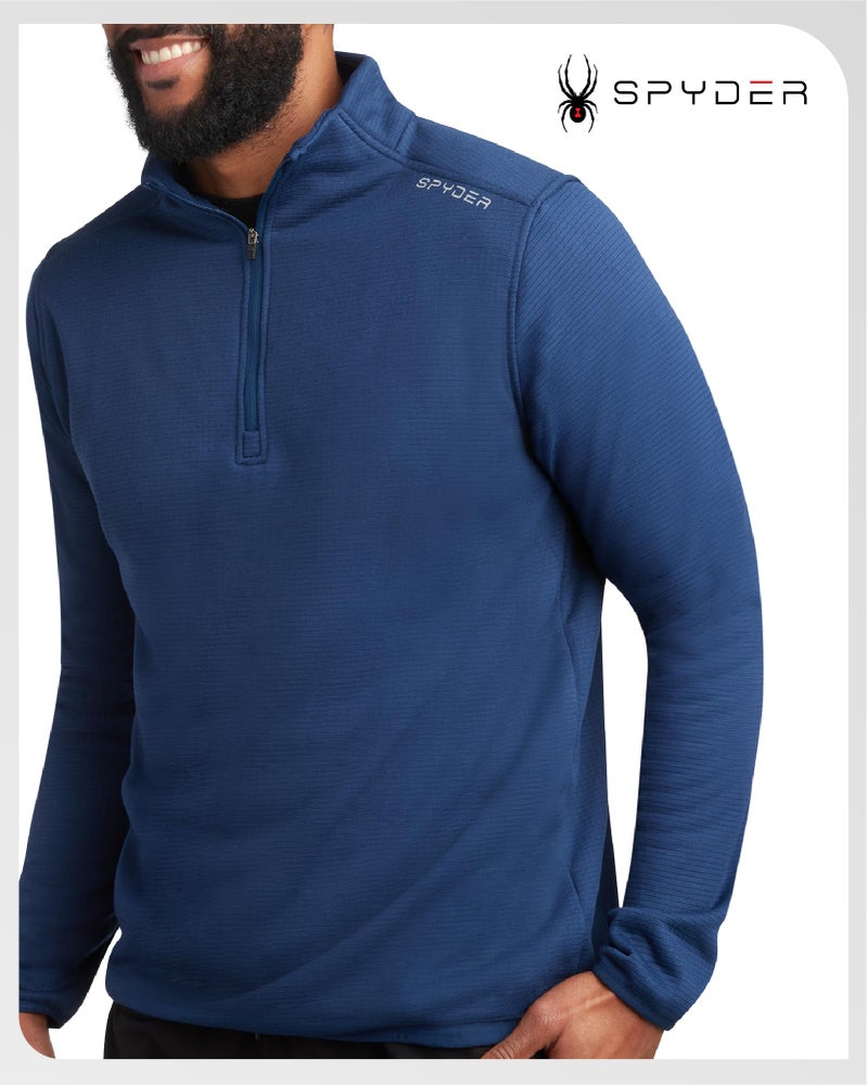 Spyder Mens Quarter Zip Pullover Sweatshirt - Lightweight Soft Fleece Athletic Pullover - Gym & Running Sweatshirts for Men, Size Small, Estate Blue Zip - Image 3