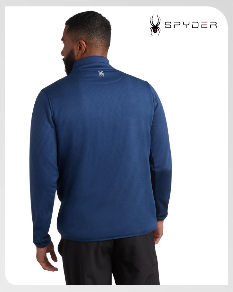 Spyder Mens Quarter Zip Pullover Sweatshirt - Lightweight Soft Fleece Athletic Pullover - Gym & Running Sweatshirts for Men, Size Small, Estate Blue Zip - Image 2
