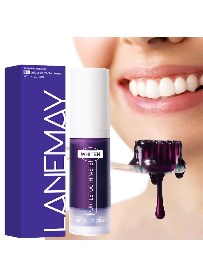 LANEMAY Whitening Toothpaste 30ml, Color Correcting Toothpaste for Whitening Teeth, Cleaning Yellow Teeth, Stain Removal, Whitening Toothpaste, Stain Remover, Oral Health Care - Image 1
