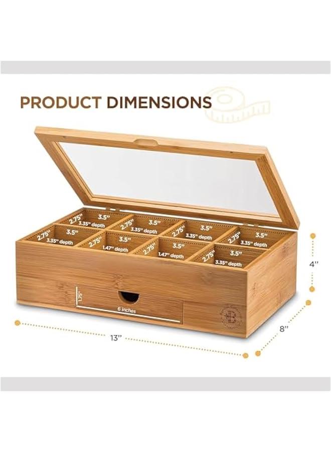 هوكور SupWolf Tea Bag Organizer, Bamboo Tea Box Storage Box, 8 Compartment Tea Storage Chest Container, Tea Bag Holder with Drawer & Acrylic Window, Magnetic Lid Keeps Tea Bags Fresh,  Gift - Image 3