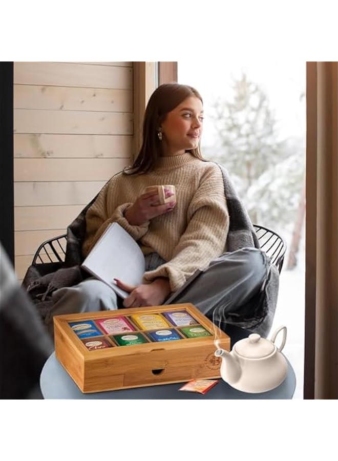 هوكور SupWolf Tea Bag Organizer, Bamboo Tea Box Storage Box, 8 Compartment Tea Storage Chest Container, Tea Bag Holder with Drawer & Acrylic Window, Magnetic Lid Keeps Tea Bags Fresh,  Gift - Image 4