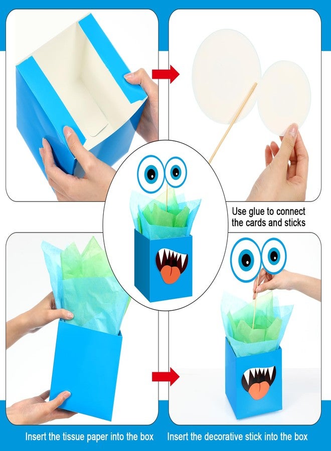 Civaner 6 Sets Halloween Monster Party Decorations Little Monster Theme Table Centerpieces Boxes Cartoon Table Toppers, Cutouts and Sticks for Birthday, Baby Shower Themed Supplies - Image 3