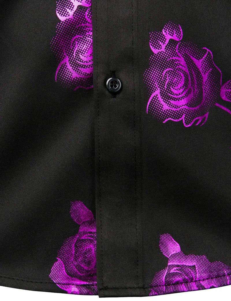 ZEROYAA Mens Hipster 3D Rose Deign Slim Fit Long Sleeve Button Up Dress Shirts ZZCL22 Black Purple Large - Image 5