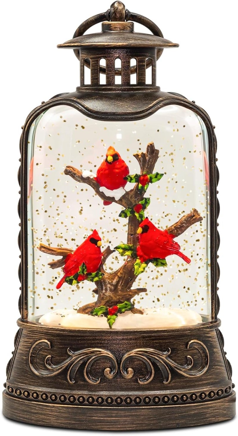 SUNFACE Christmas Snow Globes, Red Cardinals Glitter Water Lantern with 8 Songs, 6H Timer Battery & USB Powered Music Box for Christmas Decorations Indoor - Image 1