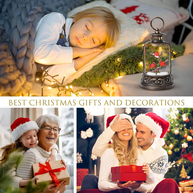 SUNFACE Christmas Snow Globes, Red Cardinals Glitter Water Lantern with 8 Songs, 6H Timer Battery & USB Powered Music Box for Christmas Decorations Indoor - Image 5