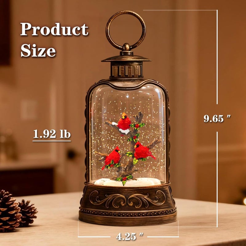 SUNFACE Christmas Snow Globes, Red Cardinals Glitter Water Lantern with 8 Songs, 6H Timer Battery & USB Powered Music Box for Christmas Decorations Indoor - Image 4