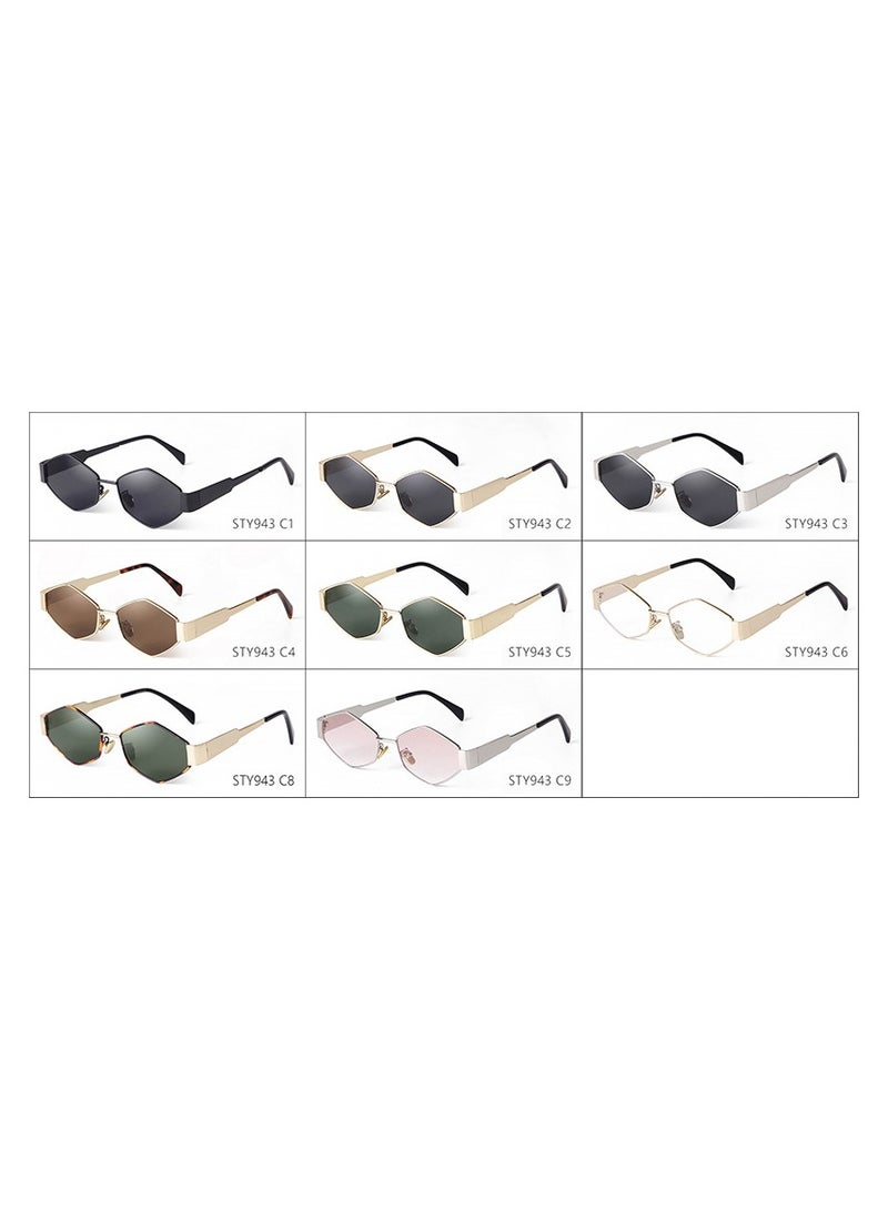 نظارات شمسية معدنية فاخرة عتيقة غير منتظمة الشكل، نظارات شمسية معدنية ذات معبد عريض، تصميم ماسي متعدد الأضلاع، موضة عصرية للجنسين - Image 3