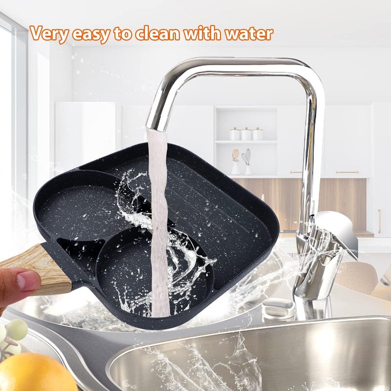 Hexwell مقلاة بيض غير لاصقة بثلاث فتحات من هيكسويل، مقلاة متعددة الاستخدامات للأومليت، الأوتابام، الإيدلي، البرجر، البيض المسلوق، الإفطار في المطبخ (3 فتحات) - Image 4