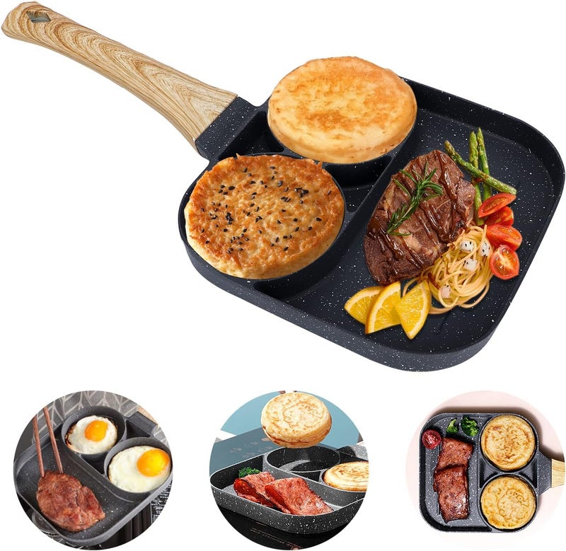 Hexwell مقلاة بيض غير لاصقة بثلاث فتحات من هيكسويل، مقلاة متعددة الاستخدامات للأومليت، الأوتابام، الإيدلي، البرجر، البيض المسلوق، الإفطار في المطبخ (3 فتحات) - Image 1