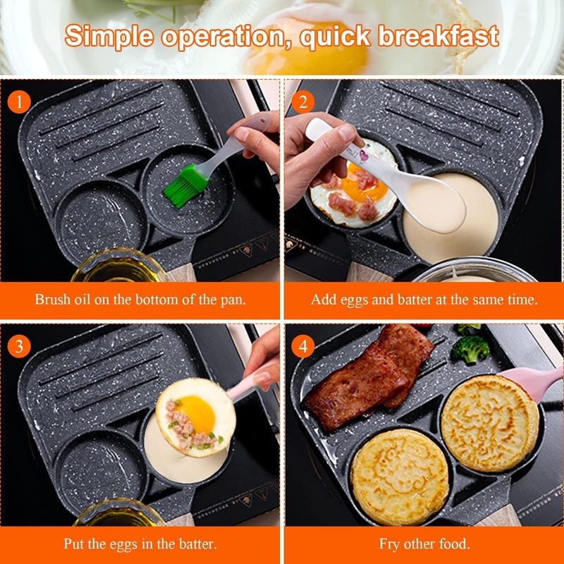 Hexwell مقلاة بيض غير لاصقة بثلاث فتحات من هيكسويل، مقلاة متعددة الاستخدامات للأومليت، الأوتابام، الإيدلي، البرجر، البيض المسلوق، الإفطار في المطبخ (3 فتحات) - Image 3