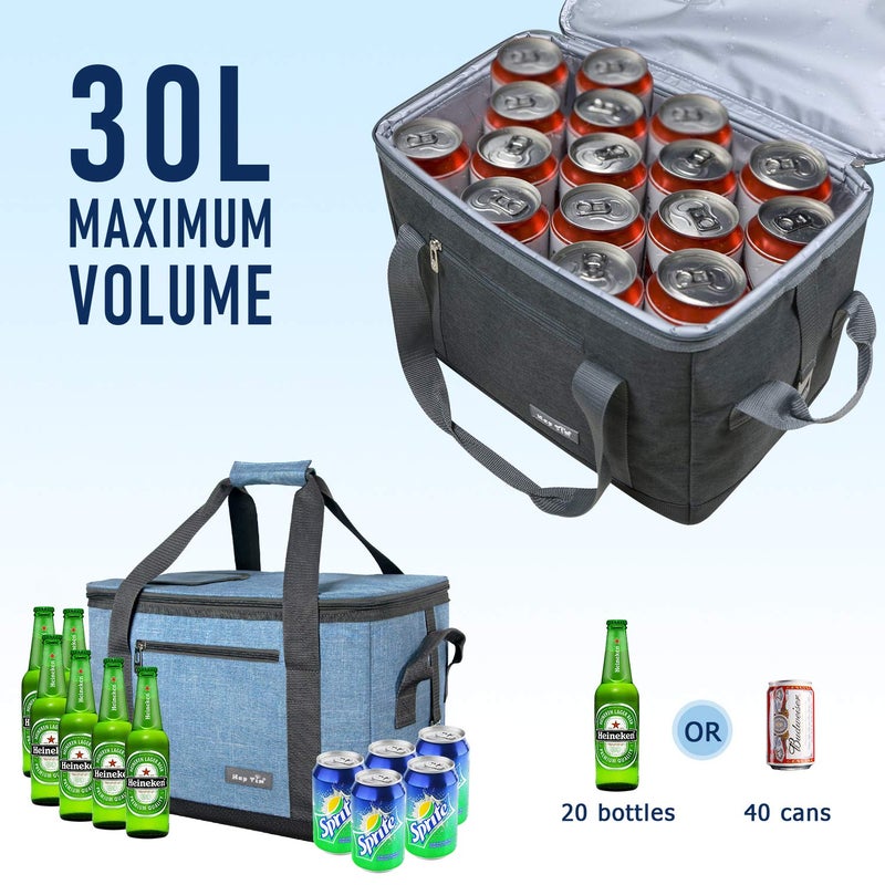 Hap Tim Soft Cooler Bag 40Can Large Reusable Grocery Bags Soft Sided Collapsible Travel Cooler for Outdoor Travel Hiking Beach Picnic BBQ PartyUS13634Blue Grey - Image 3
