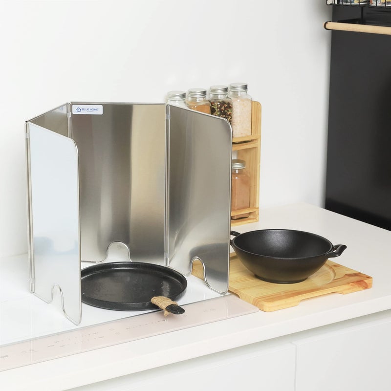 BLUE HOME Splatter Guard for Cooking - Grease Splatter Screen - 4 Sided Splatter Guard Compact Type - Stainless Steel - Unfold 33.26 in x 14.17 in - Fold 8.26 in x 14.17 in x 0.86 in  - Image 2