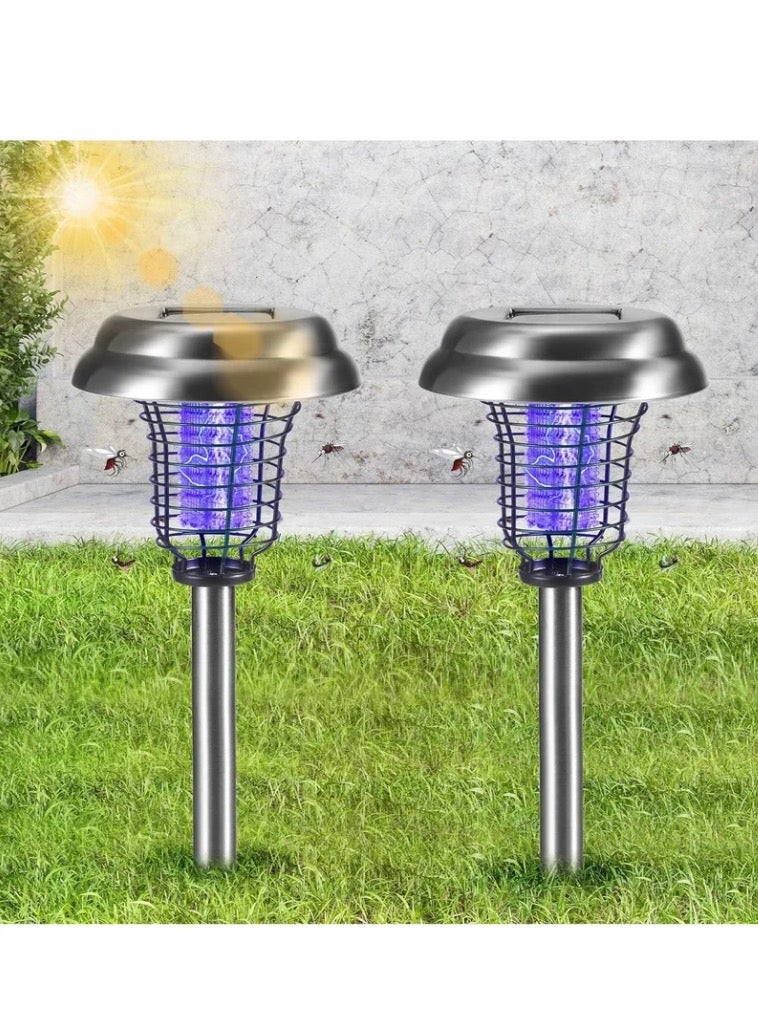 Solar Bug Zapper, Waterproof Outdoor Mosquito Zapper Outdoor Led Mosquito Killer Light Mosquito Repellent, for Indoor Outdoor Use Garden Pathway Patio, 2 Pcs - Image 1