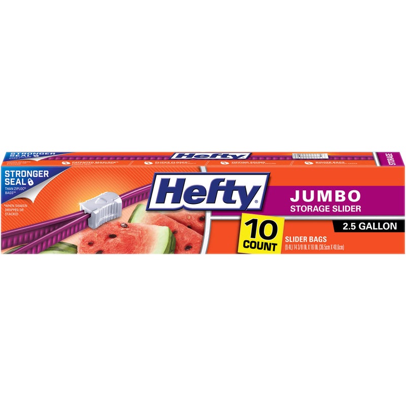 Hefty Slider Jumbo Storage Bags 25 Gallon Size 10 Count Pack of 9 90 Total