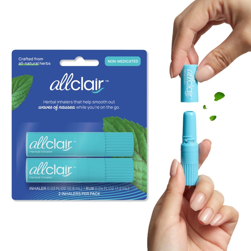 Allclair Allclair Nausea Relief Inhaler AllNatural Remedy for Motion Sickness Morning Sickness Stress and Queasiness FastActing DrugFree NonDrowsy Portable Travel Essential Pack of 2 Inhalers 