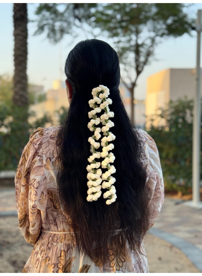 HerTouch Creations Premium Handcrafted Crochet Jasmine Buds Gajra – Dual-Use Off-White Hair Accessory for Braid & Open Hair - Image 1