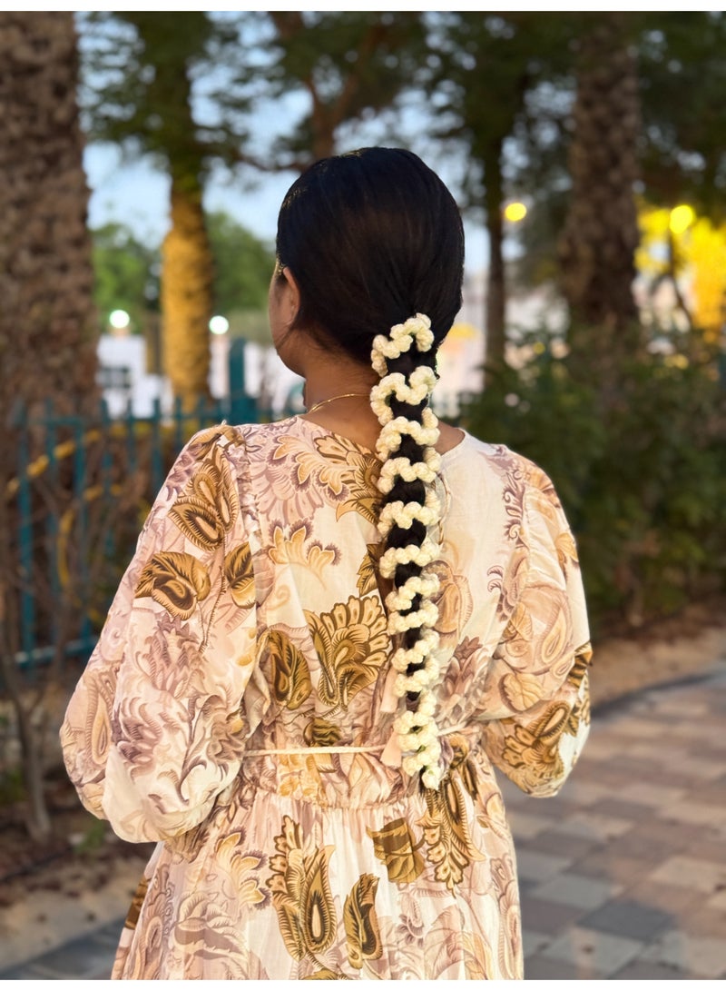 HerTouch Creations Premium Handcrafted Crochet Jasmine Buds Gajra – Dual-Use Off-White Hair Accessory for Braid & Open Hair - Image 3
