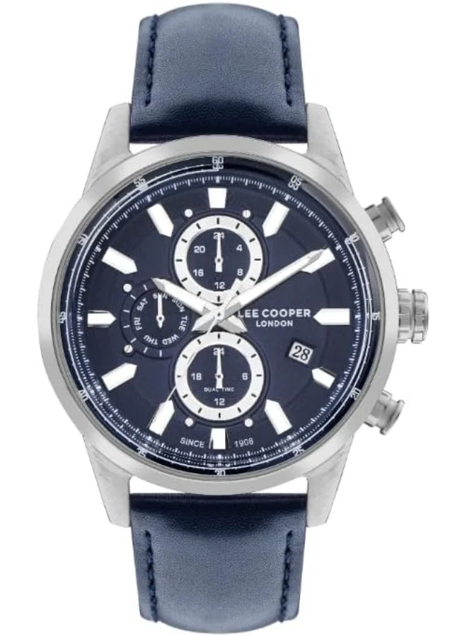 Lee Cooper Lee Cooper Men's VX9NE1 Movement Watch, Multi Function Display and Leather Strap - LC07855.399, Blue