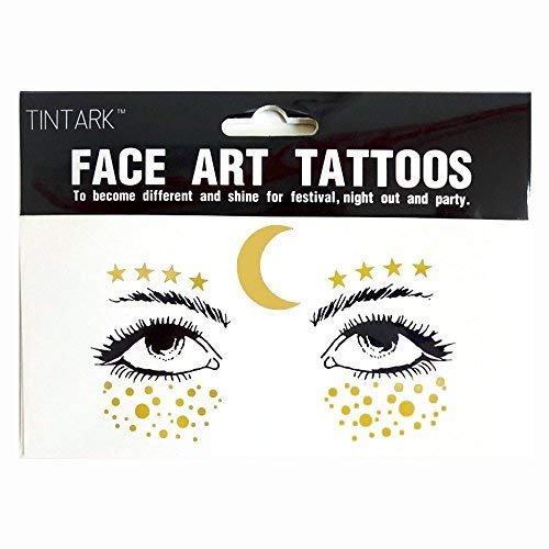 LINGPAR 3 Sheets Face Tattoo Sticker Metallic Shiny Temporary Water Transfer Tattoo for Professional Make Up Dancer Costume Parties Shows Gold Glitter - Image 2