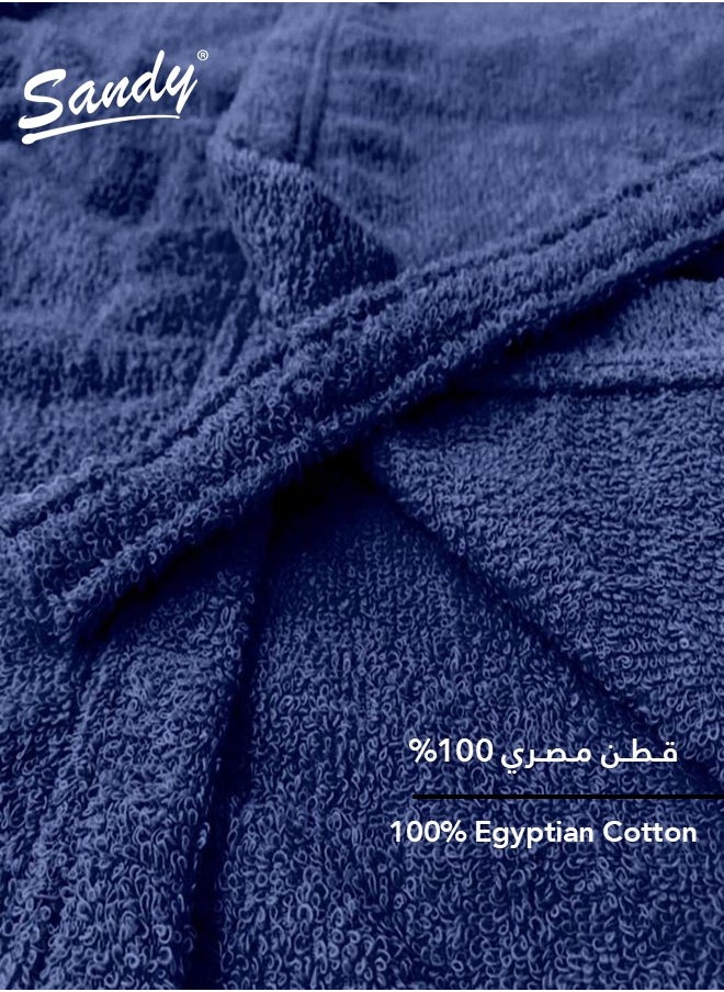 Sandy Sandy Kids Bathrobe with Hood, 100% Cotton Highly Absorbent, Unisex Plush Robe, Made in Egypt, Size XS, Dark Blue  - Image 3
