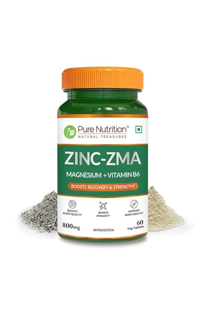 بيور نيوتريشن زنك ZMA من Pure Nutrition - 60 قرصًا نباتيًا | 800 ملغ زنك، أسبارتات المغنيسيوم، وفيتامين B6 | يدعم تعافي العضلات، وتقوية العظام، والنوم العميق | يعزز الطاقة، والتستوستيرون، والمناعة | مثالي للرياضيين وأنماط الحياة النشطة - Image 1