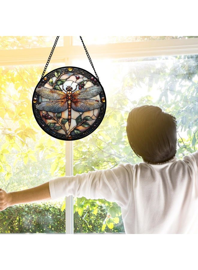 DASTOLL Stained Glass Window Hanging - Dragonfly Plant Suncatcher Ready to Hang Window Doors Home Decoration, Christmas, Mother's Day Birthday Gifts for Women, Men, and Mom 7.8x7.8 in - Image 4