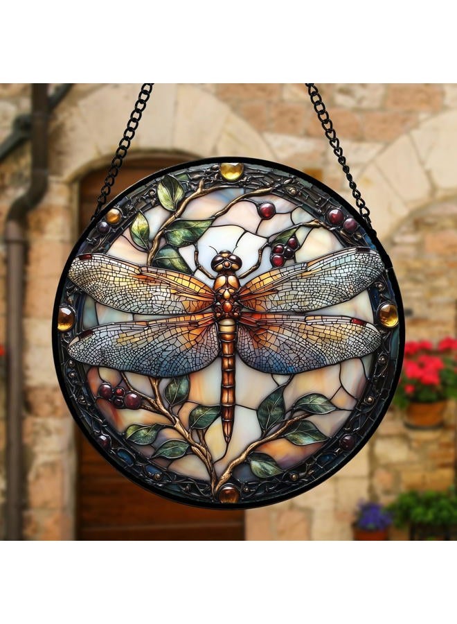 DASTOLL Stained Glass Window Hanging - Dragonfly Plant Suncatcher Ready to Hang Window Doors Home Decoration, Christmas, Mother's Day Birthday Gifts for Women, Men, and Mom 7.8x7.8 in - Image 3