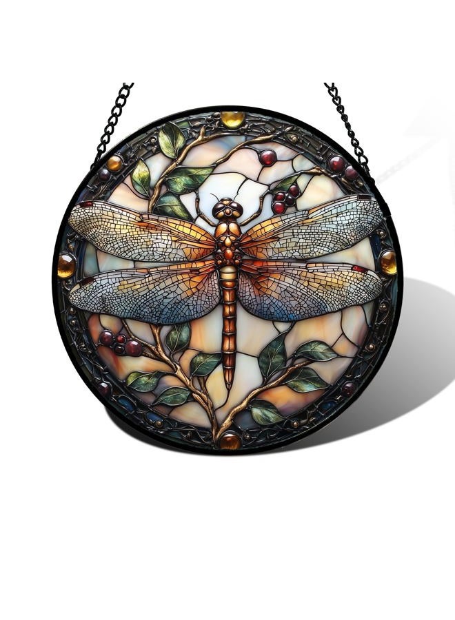 DASTOLL Stained Glass Window Hanging - Dragonfly Plant Suncatcher Ready to Hang Window Doors Home Decoration, Christmas, Mother's Day Birthday Gifts for Women, Men, and Mom 7.8x7.8 in - Image 1