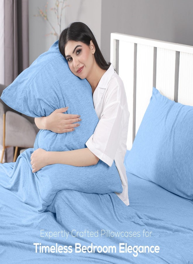Utopia Bedding Queen Sheet Set - Jersey Knit Sheets 4 Piece - Cotton - Soft T-Shirt Stretchy Sheets (Heather Sky Blue) - Image 5