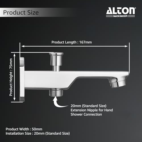 ALTON QDRL5910, Bath Tub Spout With Button Attachment For Hand Shower, Silver - Image 2