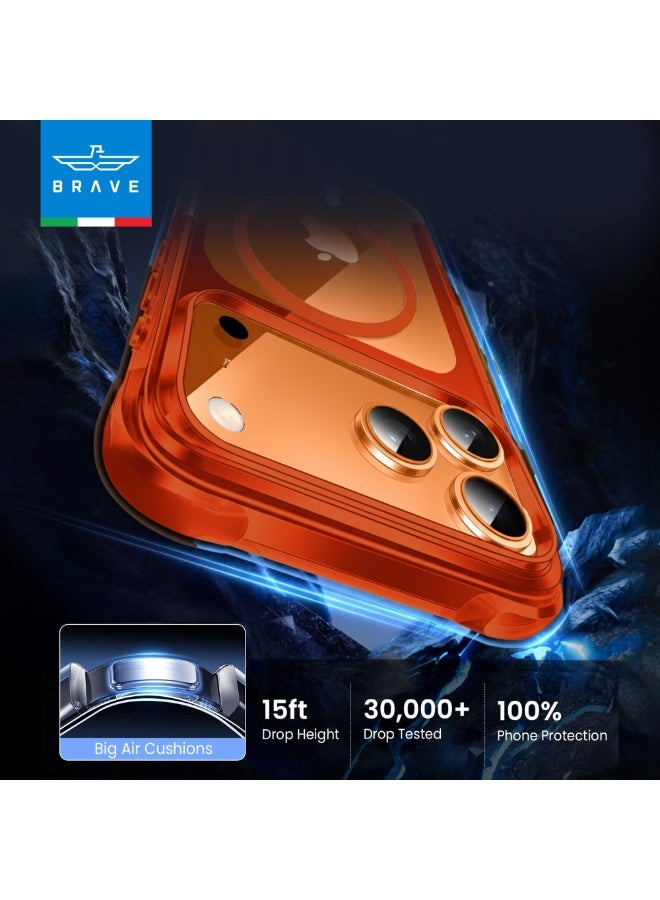 Brave iPhone 17 Pro Case Compatible with MagSafe, Shockproof Magnetic Silicone & Hard Shell Hybrid Case, Military-Grade 15ft Drop Protection, 30,000× Drop Tested, Slim Anti-Yellowing, Anti-Scratch & Anti-Fingerprint, Full-Coverage with Raised Edges, Wear-Resistant, Supports Wireless Charging (Clear Orange) - Image 2