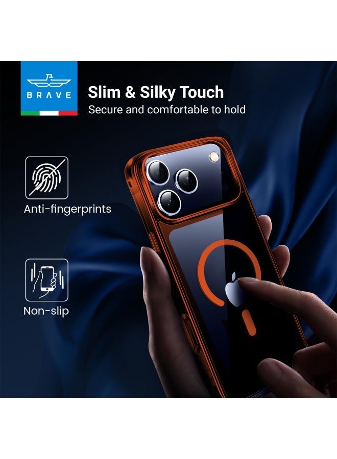 Brave iPhone 17 Pro Case Compatible with MagSafe, Shockproof Magnetic Silicone & Hard Shell Hybrid Case, Military-Grade 15ft Drop Protection, 30,000× Drop Tested, Slim Anti-Yellowing, Anti-Scratch & Anti-Fingerprint, Full-Coverage with Raised Edges, Wear-Resistant, Supports Wireless Charging (Clear Orange) - Image 5