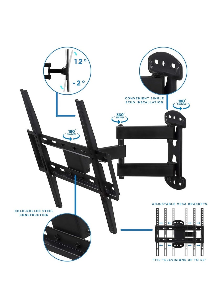 ELTRAZONE Enhance Your TV Setup with the Mount-It! Full Motion Corner TV Wall Mount Bracket: Perfect for VESA 400 x 400 TVs, Extendable Arm for Articulation, Swivel, Tilt - Ideal for 32-50 Inch TVs, Supports up  - Image 3