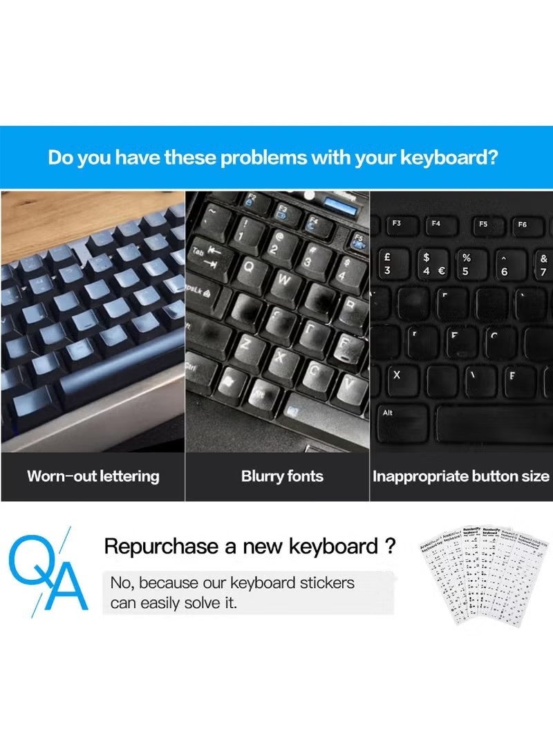 2PCS Arabic Keyboard Stickers  Keyboard Letters Replacement Stickers White Background with Black Font for Computer Laptop Notebook Desktop Matte Arabic Keyboard Alphabet Stickers - Image 5