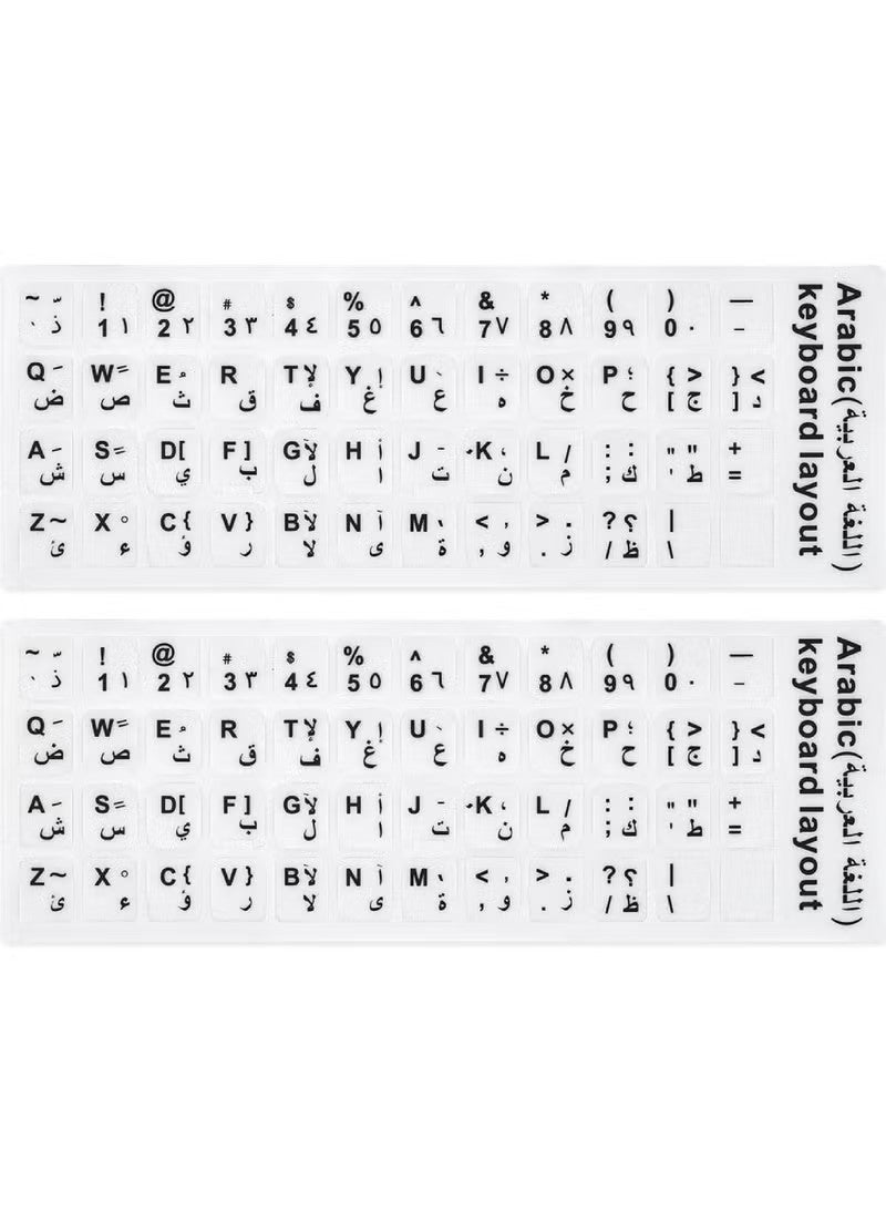 2PCS Arabic Keyboard Stickers  Keyboard Letters Replacement Stickers White Background with Black Font for Computer Laptop Notebook Desktop Matte Arabic Keyboard Alphabet Stickers - Image 1