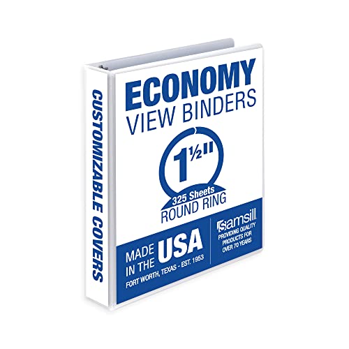 Samsill 1.5 Inch 3 Ring Binder, Made in USA, Economy Round Ring, Clear View Cover, 325 Sheet Capacity - for School, Home, Office - White - Image 1
