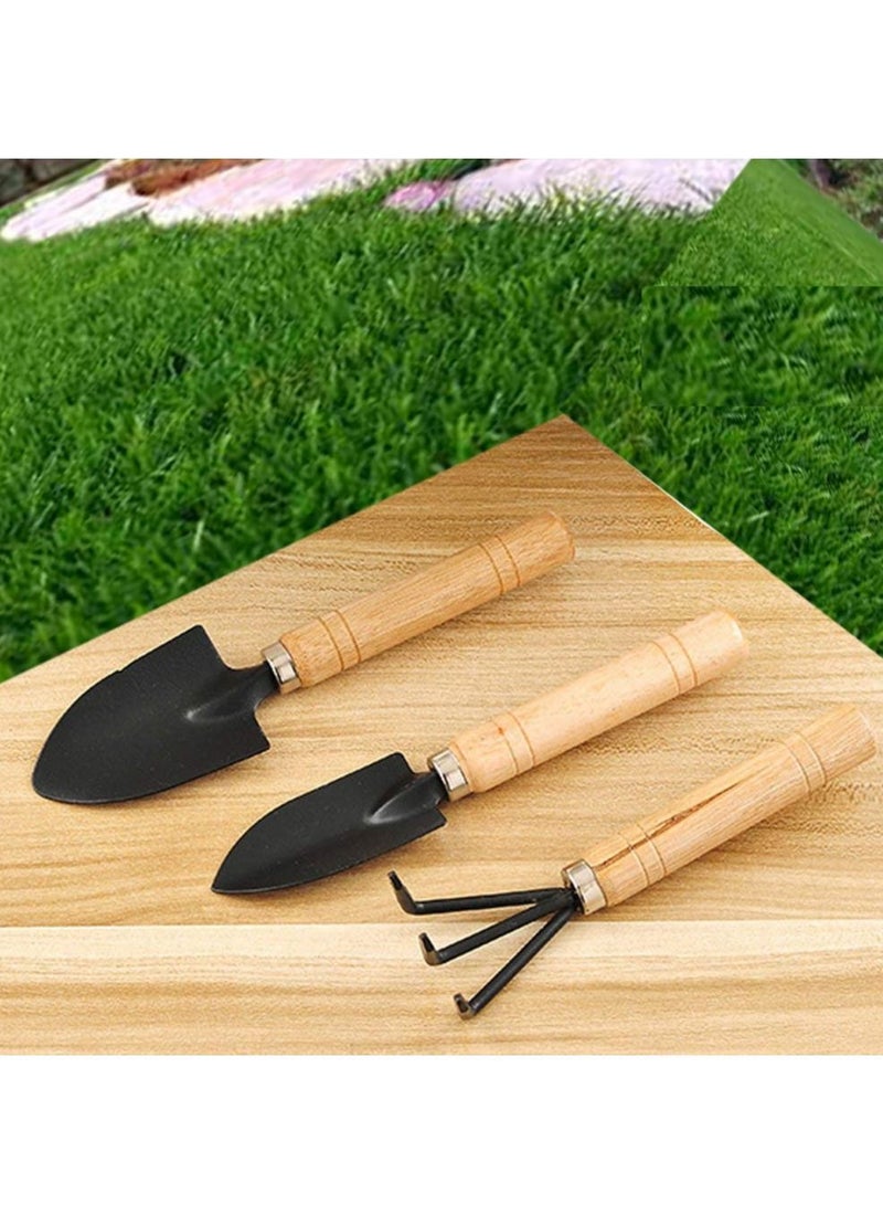 DubaiGallery 3Pcs Garden Hand Tools Set Iron Gardening Shovel Spade Rake Trowel Wood Handle - Image 3
