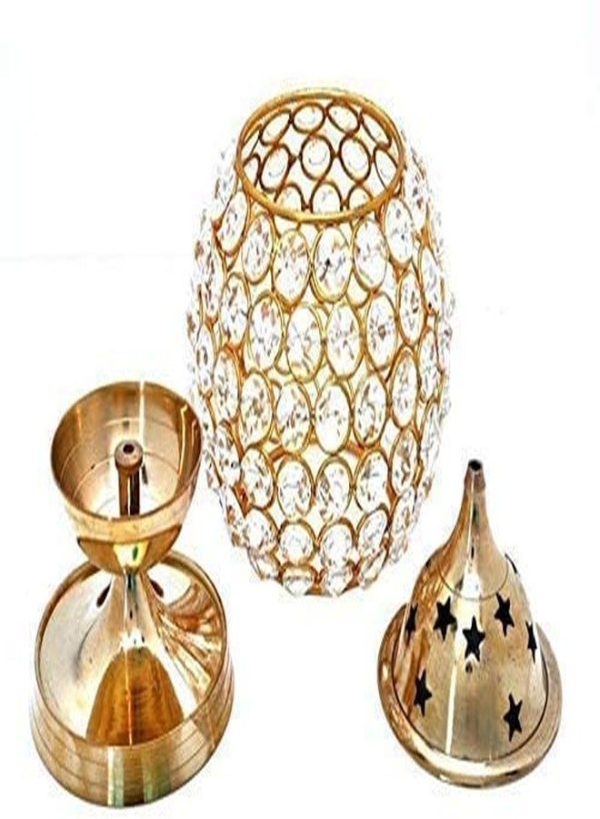 Navyaksh Brass Akhand Diya, Diamond Crystal Deepak/Dia, Akhand Jyot, Decorative Crystal Oil Lamp,Tea Light Holder Lantern, Brass Table Diya (Pack of 2) - Image 3