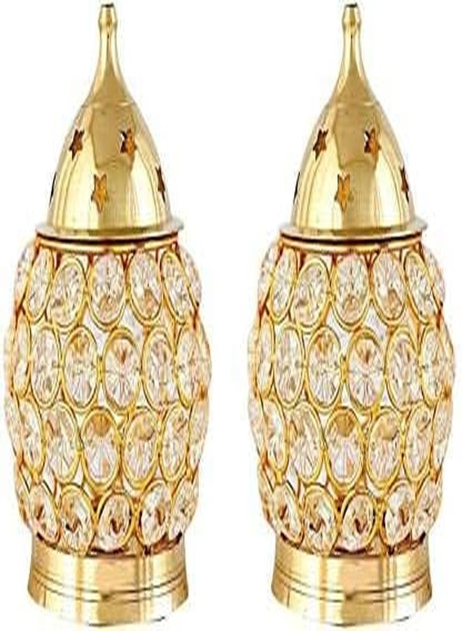 Navyaksh Brass Akhand Diya, Diamond Crystal Deepak/Dia, Akhand Jyot, Decorative Crystal Oil Lamp,Tea Light Holder Lantern, Brass Table Diya (Pack of 2) - Image 1