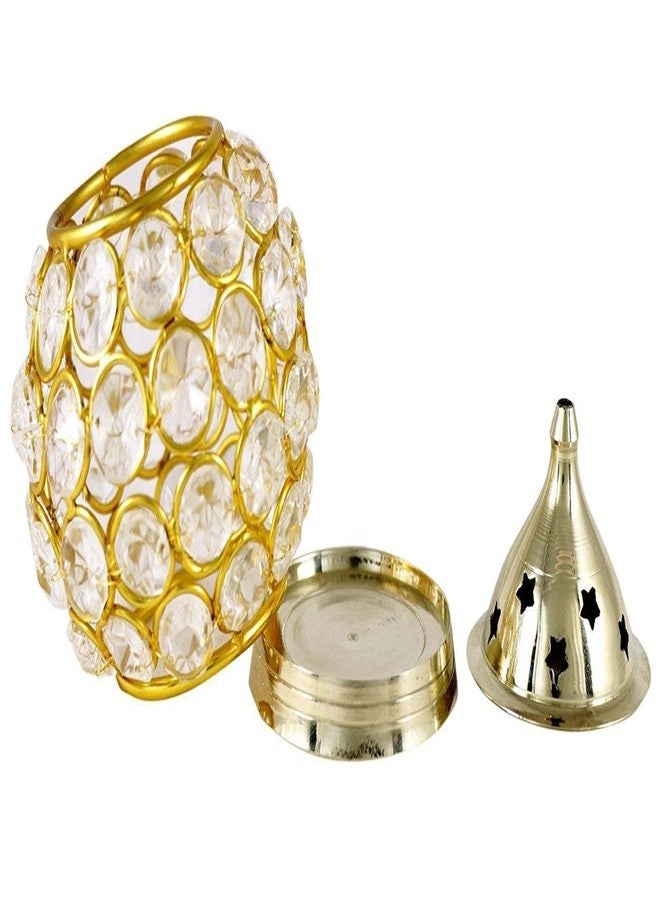 Navyaksh Brass Akhand Diya, Diamond Crystal Deepak/Dia, Akhand Jyot, Decorative Crystal Oil Lamp,Tea Light Holder Lantern, Brass Table Diya (Pack of 2) - Image 4