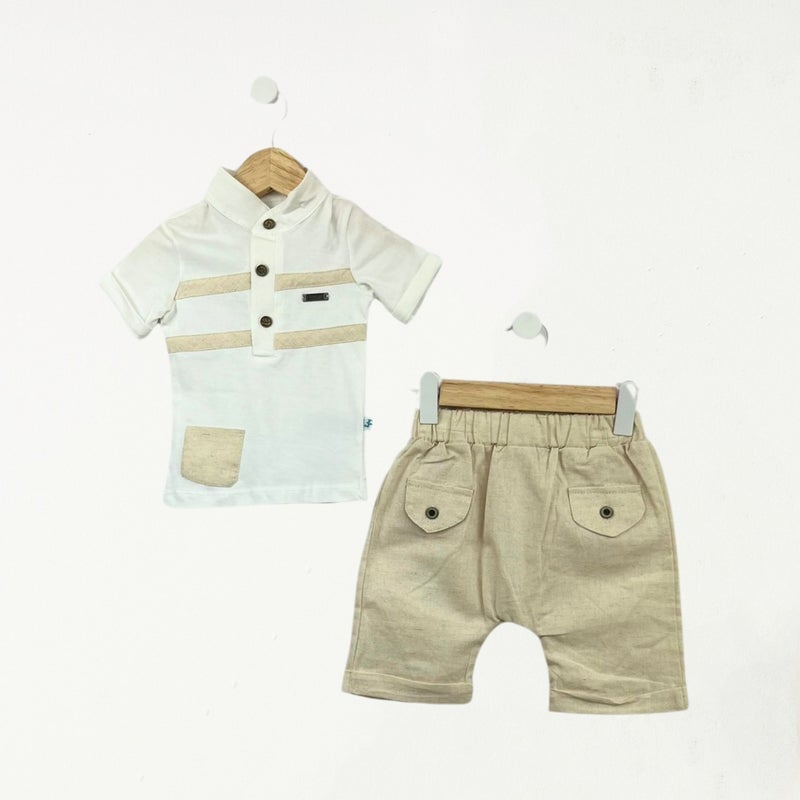 FOR MY BABY Baby Fou Thin Linen Judge Collar Shorts Set - Image 1