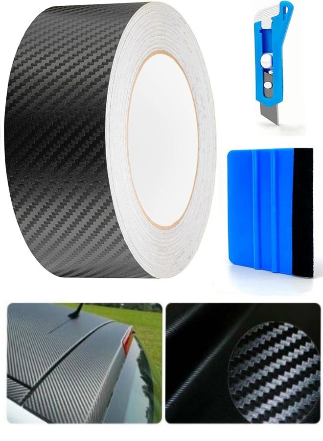3D Carbon Fiber Car Wrap Roll，Black Carbon Fiber Vinyl Tape Auto Wrapping Film Adhesive Vinyl Wrap for Car DIY Car Waterproof Carbon Film with Felt Squeegee and Utility Knife (2in x 32ft) - Image 1