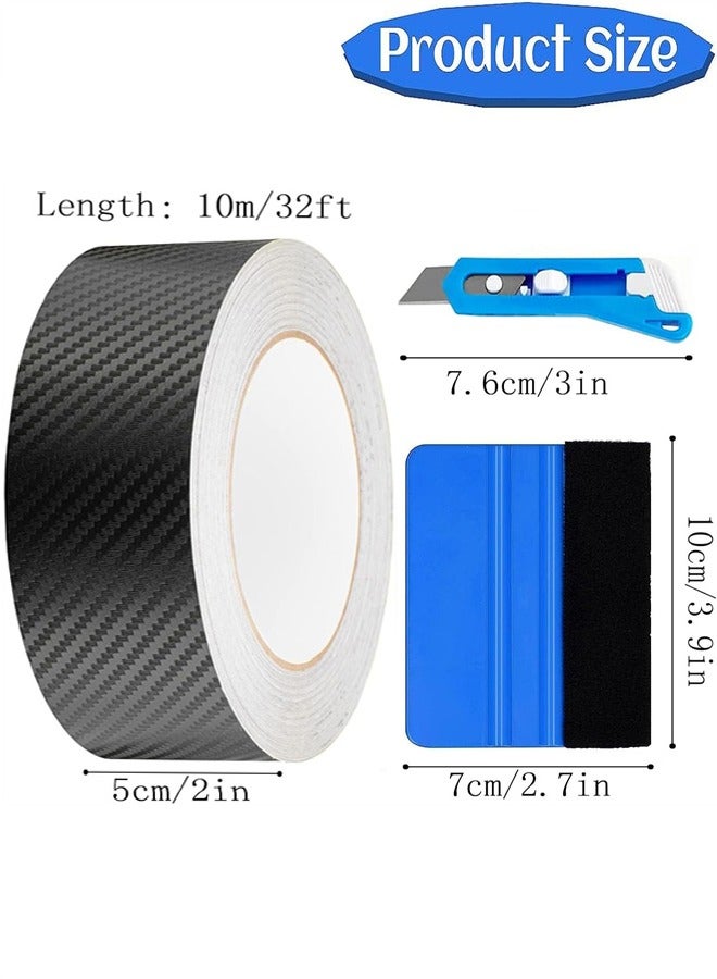 3D Carbon Fiber Car Wrap Roll，Black Carbon Fiber Vinyl Tape Auto Wrapping Film Adhesive Vinyl Wrap for Car DIY Car Waterproof Carbon Film with Felt Squeegee and Utility Knife (2in x 32ft) - Image 2