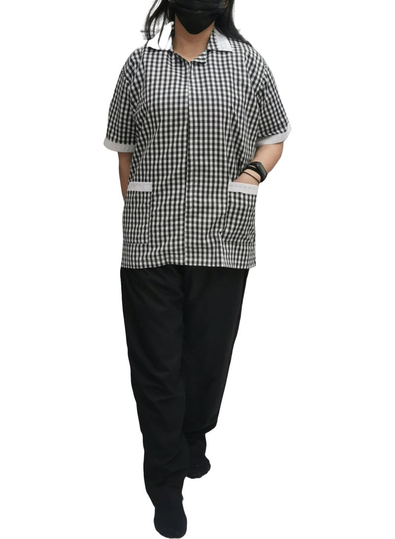 Rannah's Uniform Women's Housekeeper Uniform, Black Housemaid Large Checkers Uniform Design, Summer Fabric, Light Fabric  - Image 2