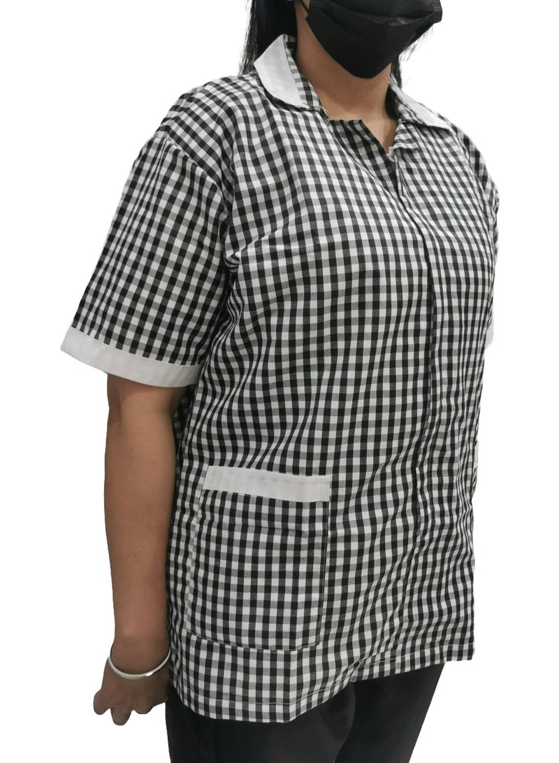 Rannah's Uniform Women's Housekeeper Uniform, Black Housemaid Large Checkers Uniform Design, Summer Fabric, Light Fabric  - Image 3