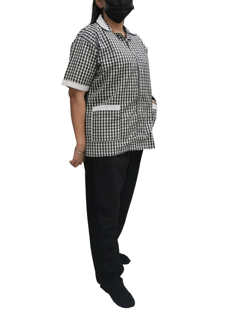 Rannah's Uniform Women's Housekeeper Uniform, Black Housemaid Large Checkers Uniform Design, Summer Fabric, Light Fabric  - Image 4
