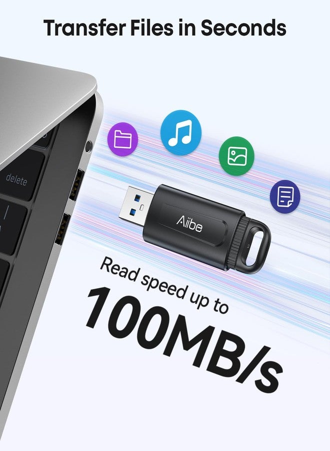 Aiibe 128GB USB 3.0 Flash Drive 100MB/s USB Drive Thumb Drives Retractable Memory Stick Jump Drive for PC Laptop, Black - Image 3